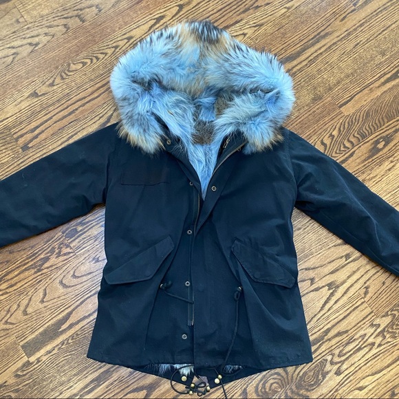Twill Navy Parka with fur interior size Small - Picture 1 of 5